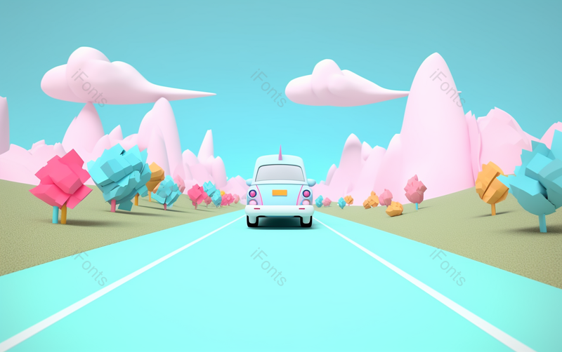 小汽车开在路上行驶卡通背景,高清,摄影图,摄影图片,图片大全,摄影图免费下载